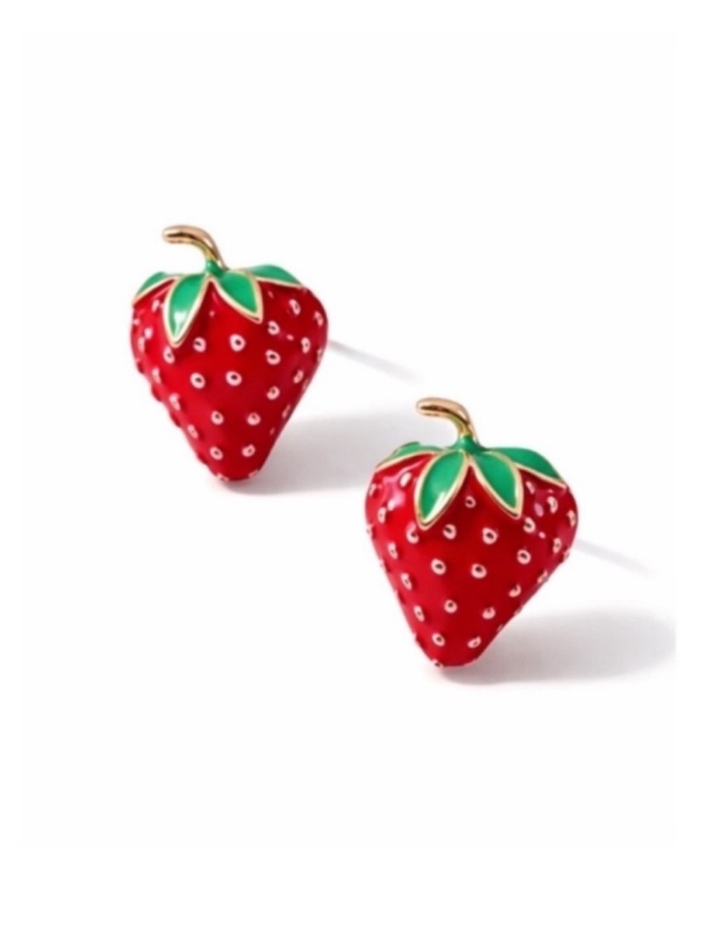 Strawberry Enamel Stud Earrings - Red & Green